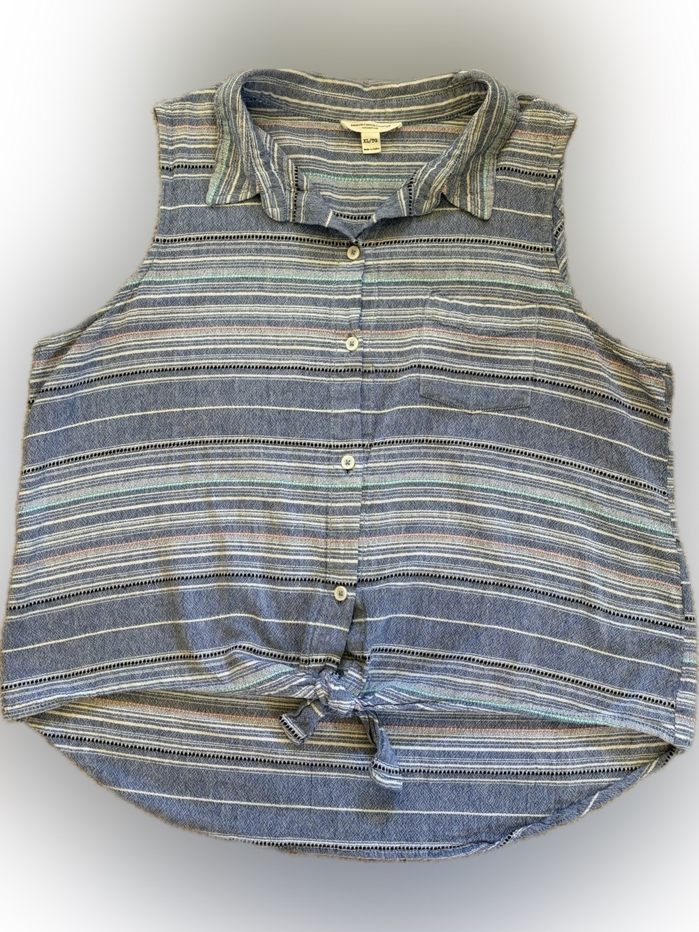 Beachlunchlounge Sleeveless Tie Front Tank Top Blouse Striped Cotton Size XL